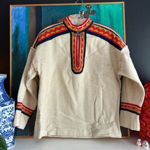 Men's Cream Sweater with Red and Blue Details